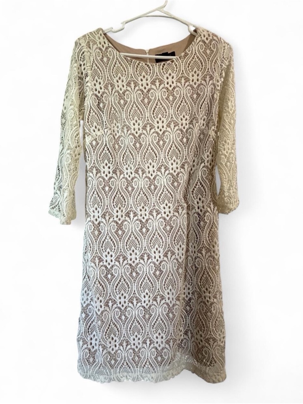 Ronni Nicole Beige Lace Long Sleeve Shift Dress